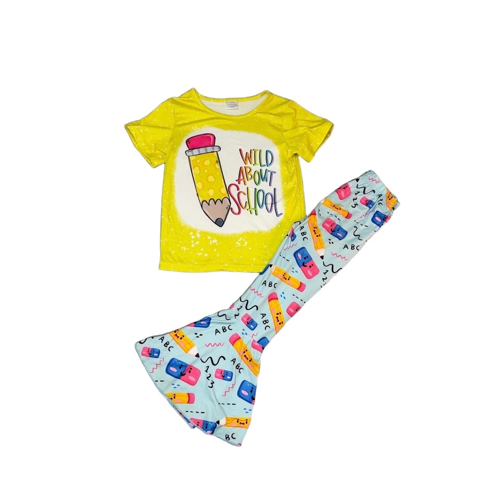 Boutique Girls Clothing Set 6/7 T Shirt Bell Bottoms‎ School Graphic ABC Pattern